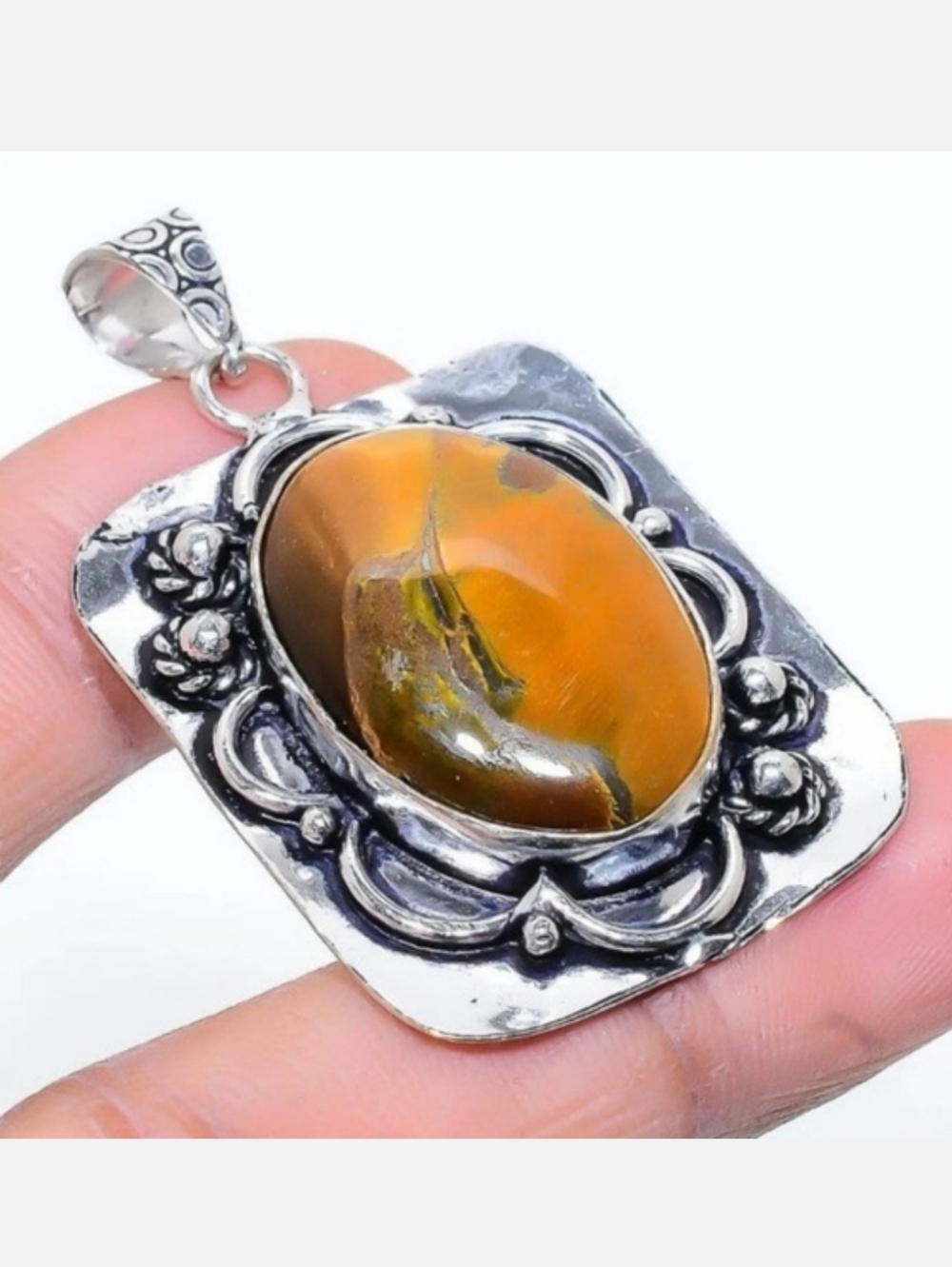 Tiger's Eye Gemstone 925 Sterling Silver Handmade Pendant Necklace